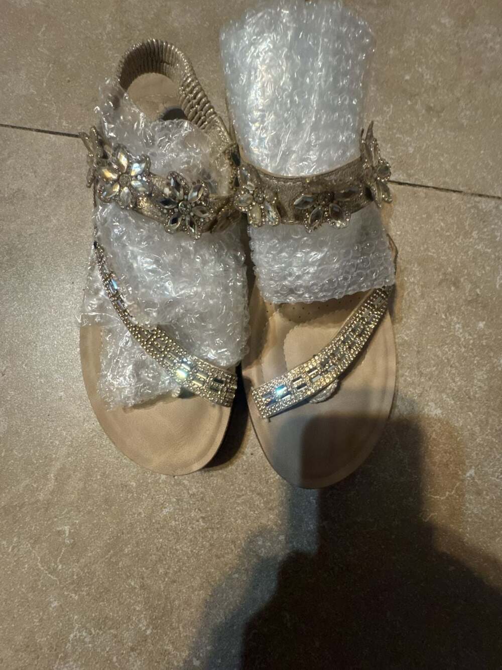 Unbranded Rhinestone Flat Sandals Size 8M Gold Crystal Floral Embellished